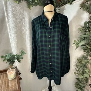 Style & Co. Perfect Shirt Navy and Forest Plaid Long Sleeve XXL